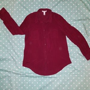 Maroon sheer button down top